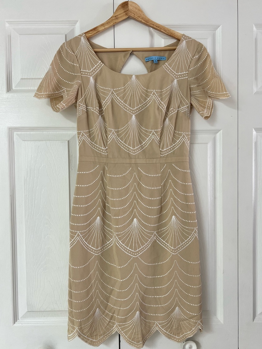 ANTONIO MELANI Beige Scalloped Embroidered Midi Dress